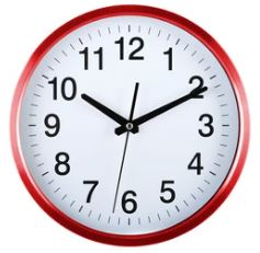 Clock with red round frame on white